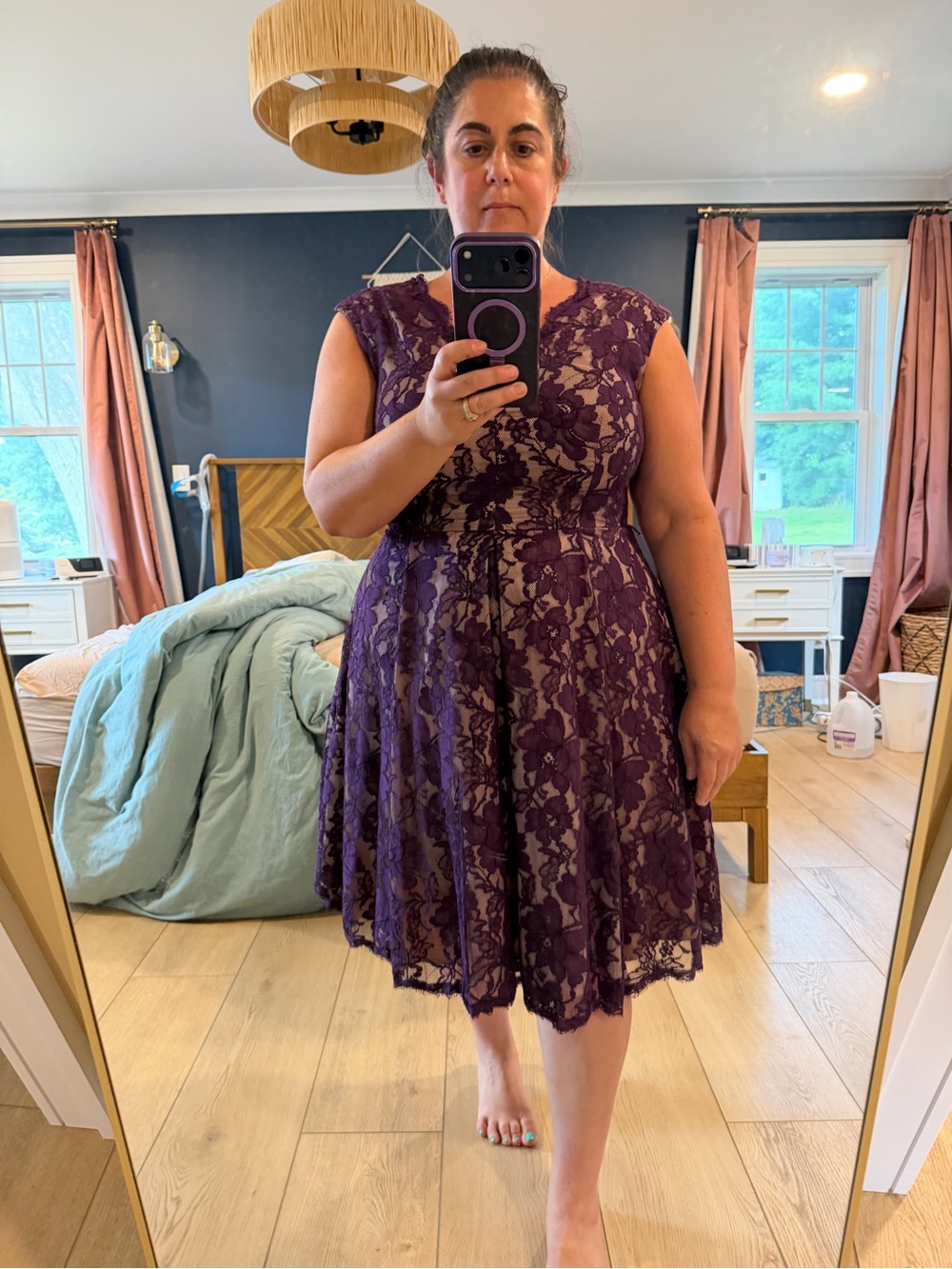 Purple Lace Fit-and-Flare Dress